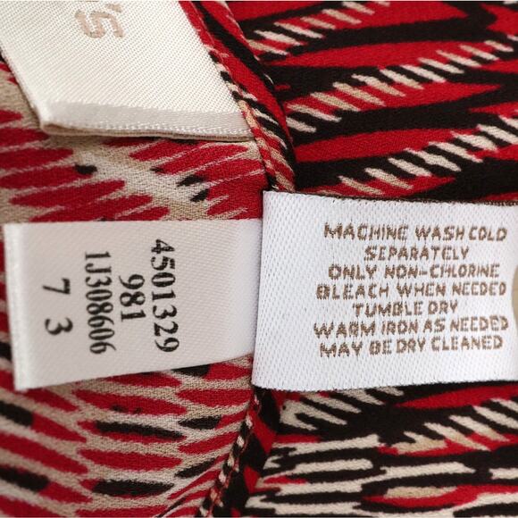 Chicos Top 3 Womens XL 16 Red Beige Faux Wrap Crinkle Bubble Hem Blouse - Picture 11 of 11